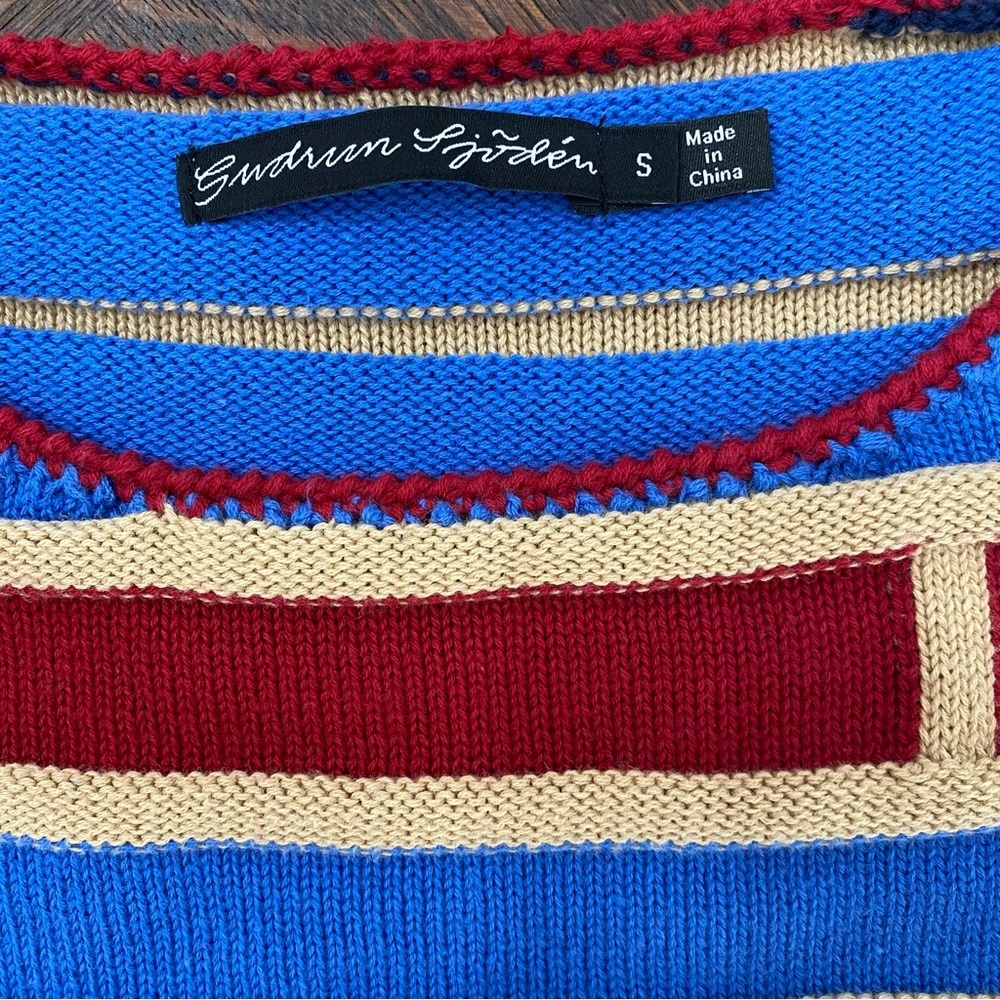 Gundrun Sjoden Striped Knit Sweater Small Organic Cotton Colorful Holiday - Picture 5 of 7